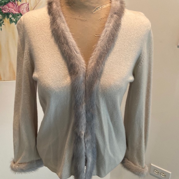 Saks Fifth Avenue Cashmere & Fur Cardigan Sweater